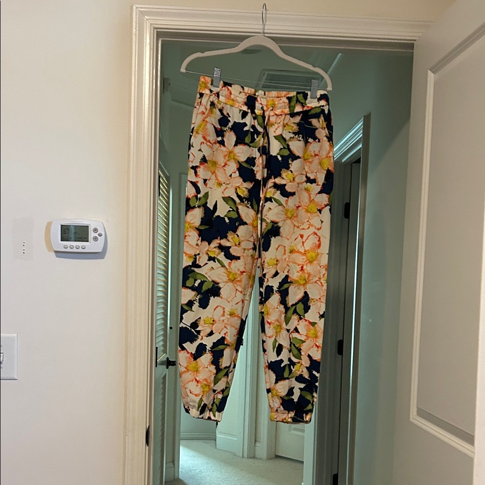 J. Crew Floral Print Pants - Navy and Peach